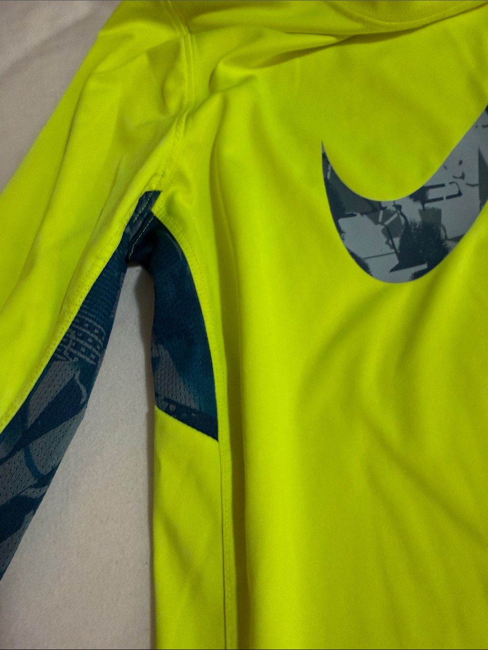 Nike Long Sleeve Dri-FIT Performance Shirt - Neon Yellow with Navy Accents - Picture 4 of 5